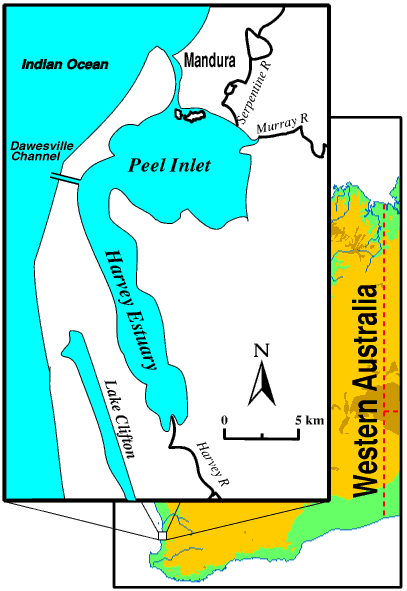Peel-Harvey Inlet map, Western Australia