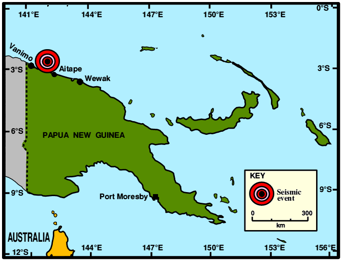 Location of the PNG tsunami, 1998
